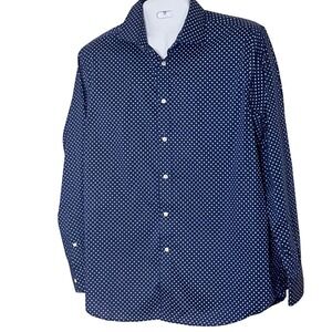Lauren Ralph Lauren Shirt Mens Blk label‎ Blue /White Dots Button Up Preppy Slim